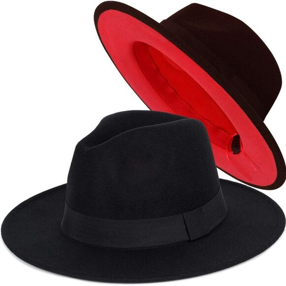 Trendy Fedora Hats for Men & Women Wide Brim Felt Hat Dress Panama Hat Two Tone